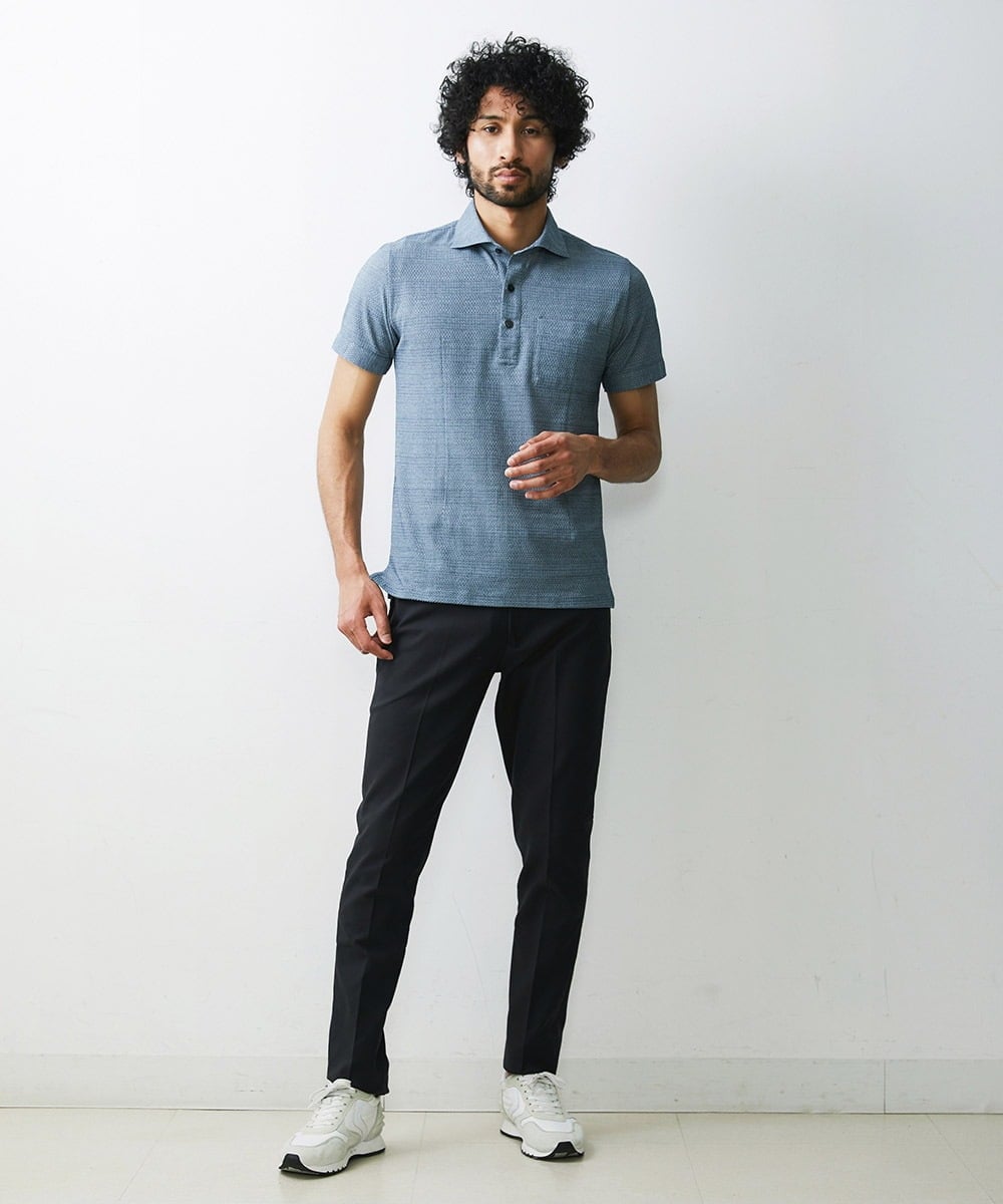 MNKHS21150 MICHEL KLEIN HOMME(ミッシェルクラン オム) 格子柄リンクス半袖ポロシャツ ブルー