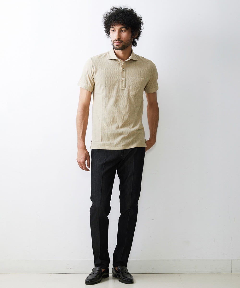 MNKHS21150 MICHEL KLEIN HOMME(ミッシェルクラン オム) 格子柄リンクス半袖ポロシャツ ベージュ