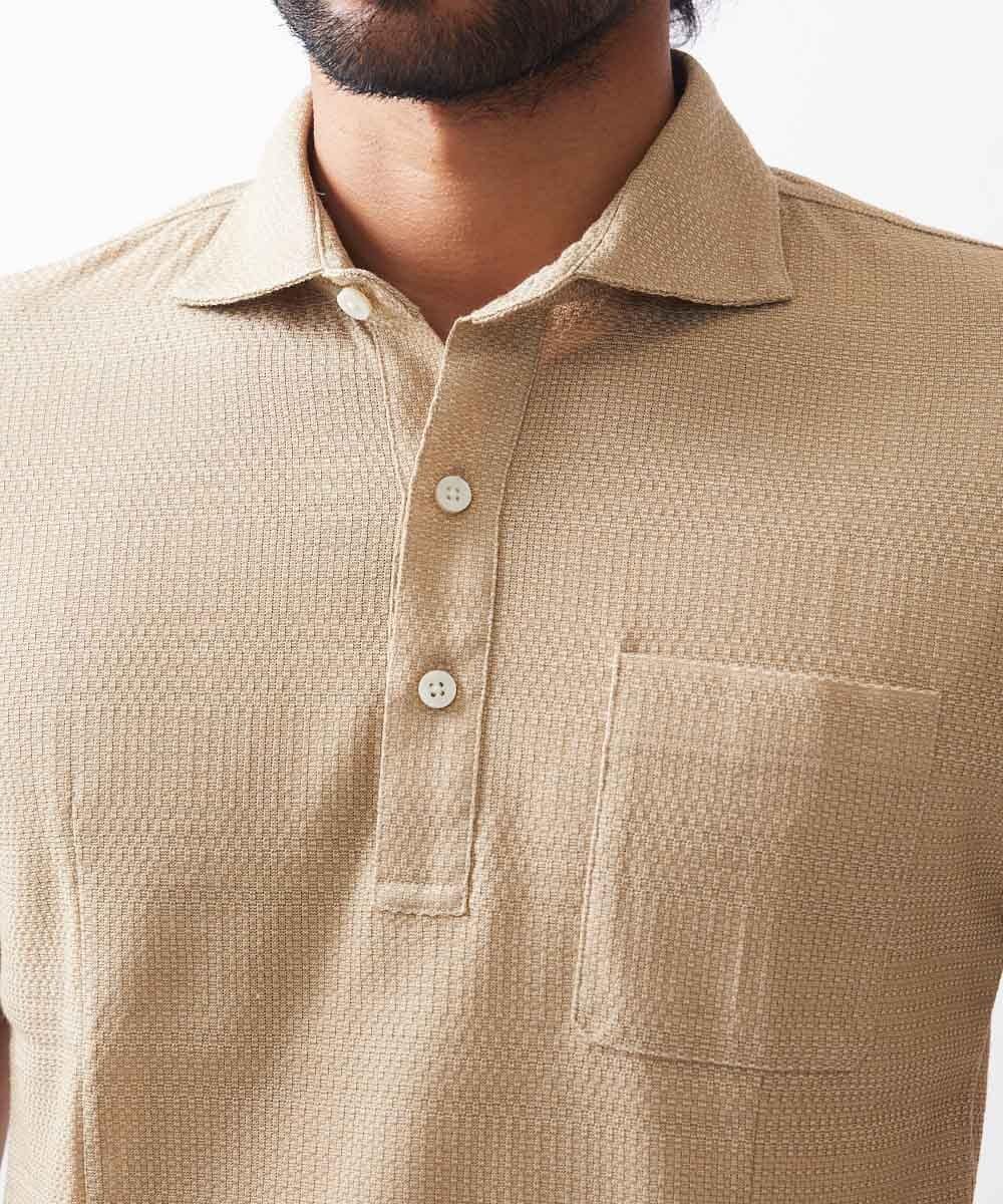 MNKHS21150 MICHEL KLEIN HOMME(ミッシェルクラン オム) 格子柄リンクス半袖ポロシャツ ベージュ
