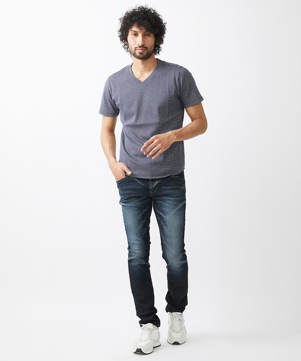 MNKHX71150 MICHEL KLEIN HOMME(ミッシェルクラン オム) 《日本製》立体柄半袖カットソー ネイビー