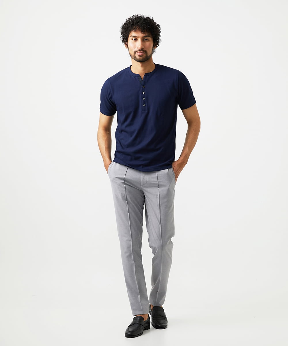 MNKIC62170 MICHEL KLEIN HOMME(ミッシェルクラン オム) ヘンリーネック半袖カットソー ネイビー