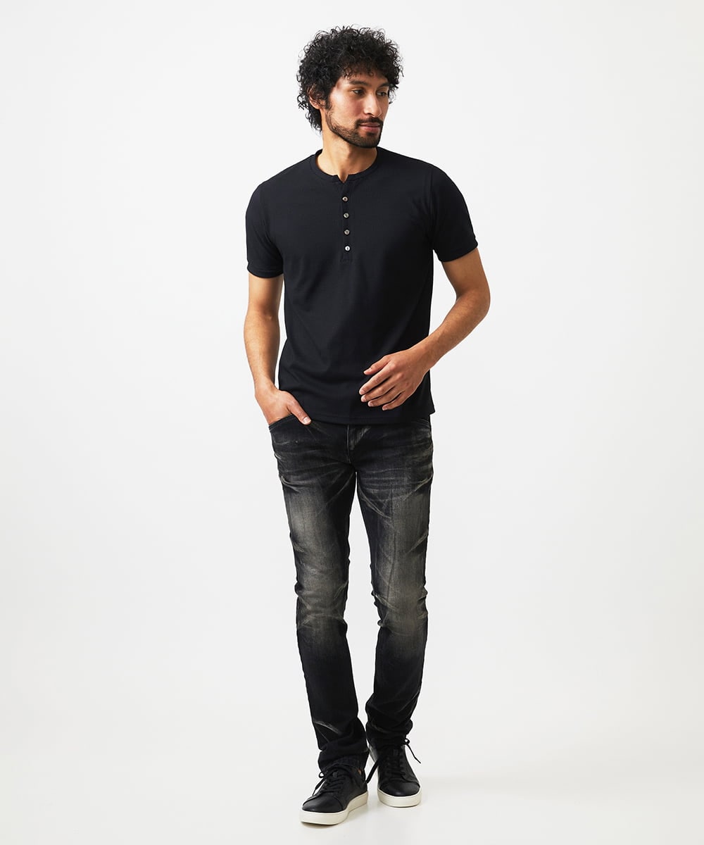 MNKIC62170 MICHEL KLEIN HOMME(ミッシェルクラン オム) ヘンリーネック半袖カットソー ブラック