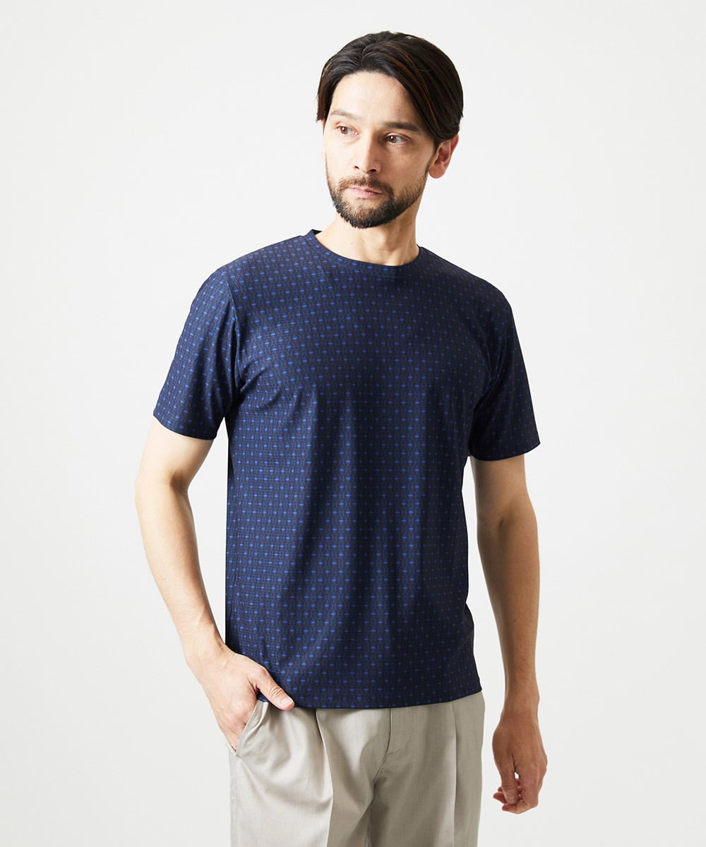 MNKID52180 MICHEL KLEIN HOMME(ミッシェルクラン オム) 《日本製》オリジナル総柄半袖カットソー ネイビー