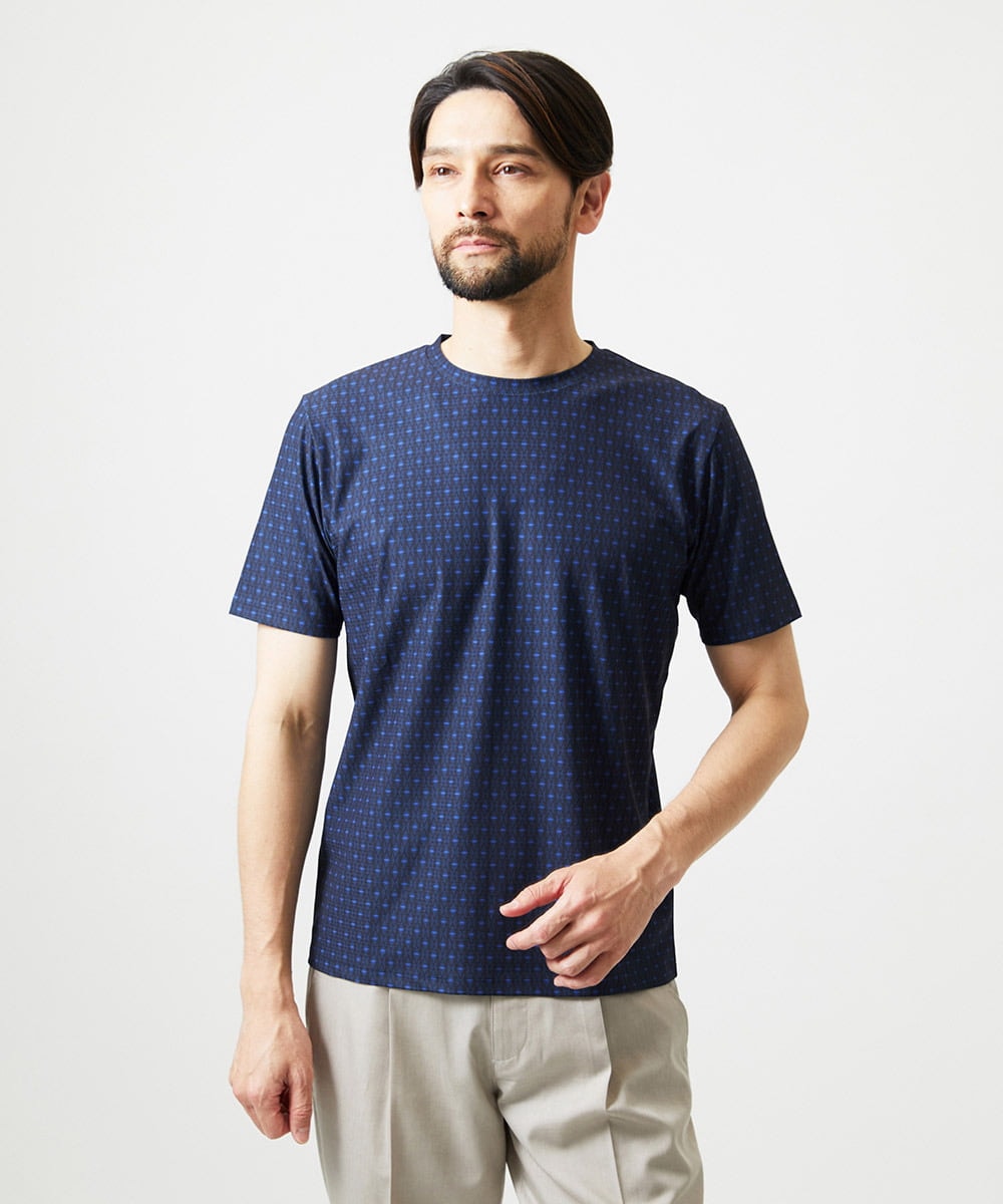 MNKID52180 MICHEL KLEIN HOMME(ミッシェルクラン オム) 《日本製》オリジナル総柄半袖カットソー ネイビー