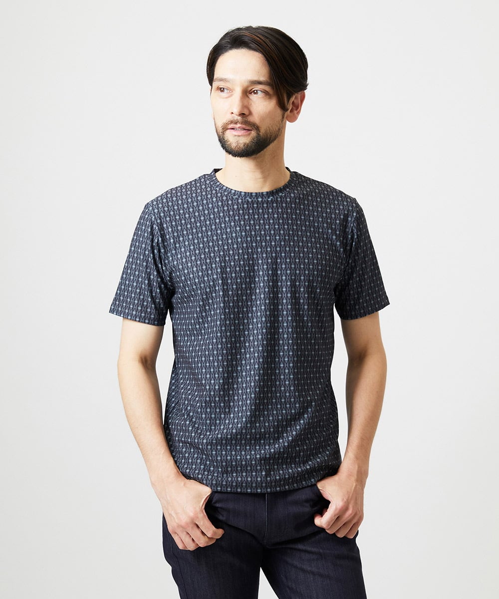MNKID52180 MICHEL KLEIN HOMME(ミッシェルクラン オム) 《日本製》オリジナル総柄半袖カットソー ダークグレー