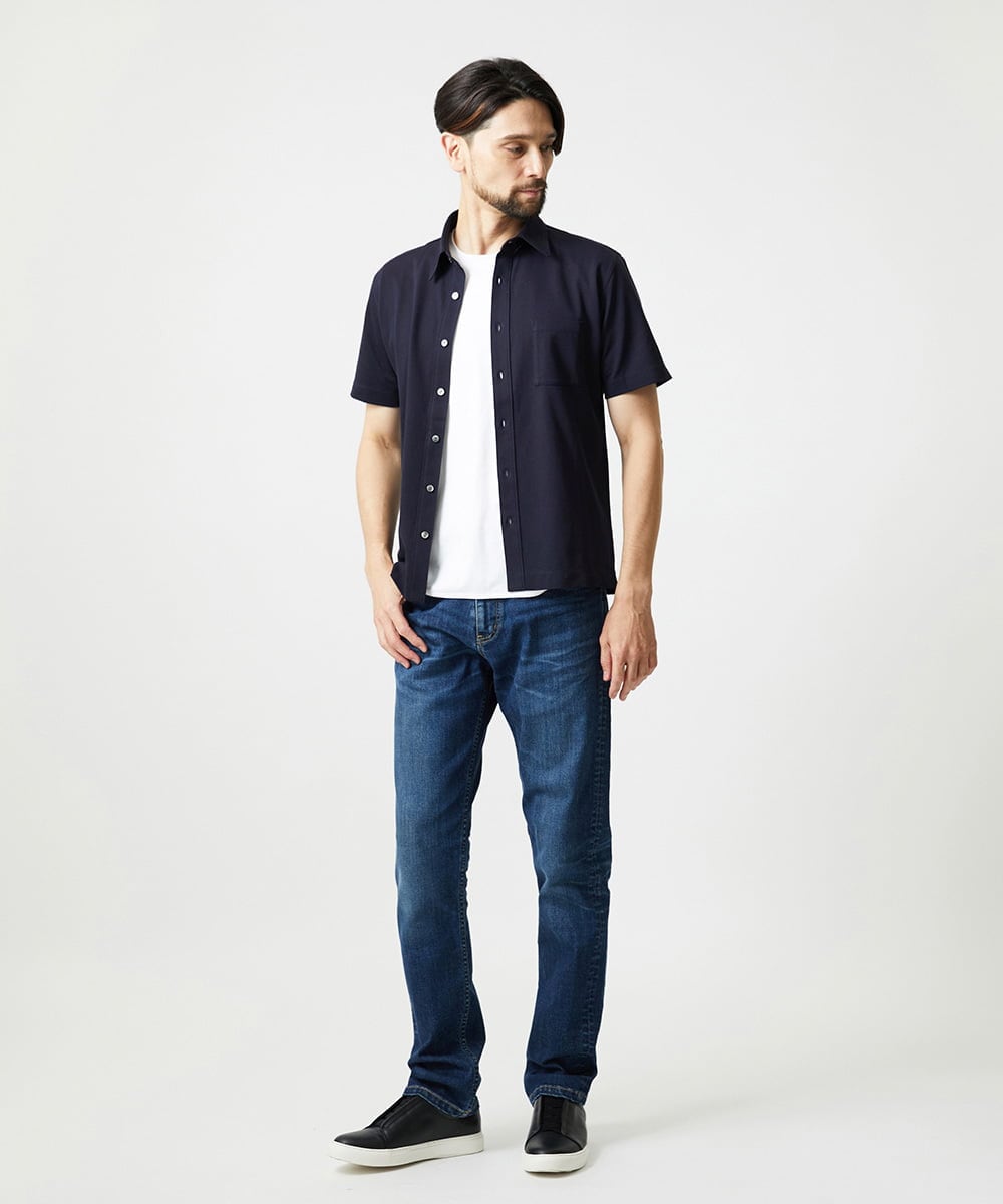 MNKIF01200 MICHEL KLEIN HOMME(ミッシェルクラン オム) クールマックス前空きポロシャツ ネイビー