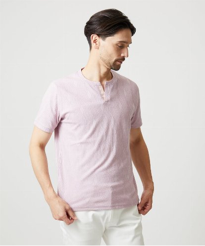MNKIF53150 MICHEL KLEIN HOMME 《日本製》スモーク柄キーネック半袖カットソー