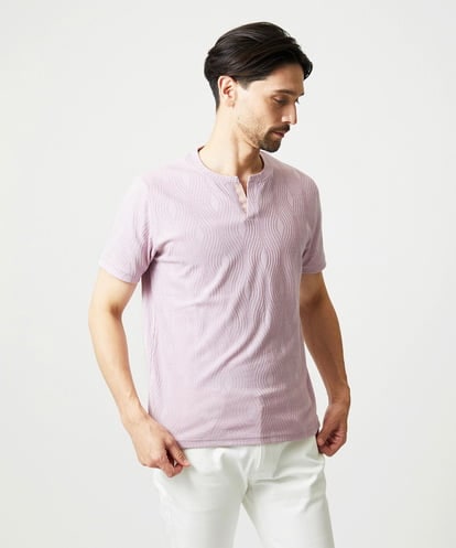 MNKIF53150 MICHEL KLEIN HOMME 《日本製》スモーク柄キーネック半袖カットソー