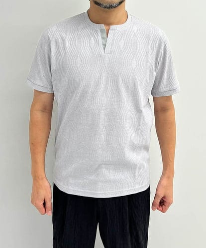 MNKIF53150 MICHEL KLEIN HOMME 《日本製》スモーク柄キーネック半袖カットソー