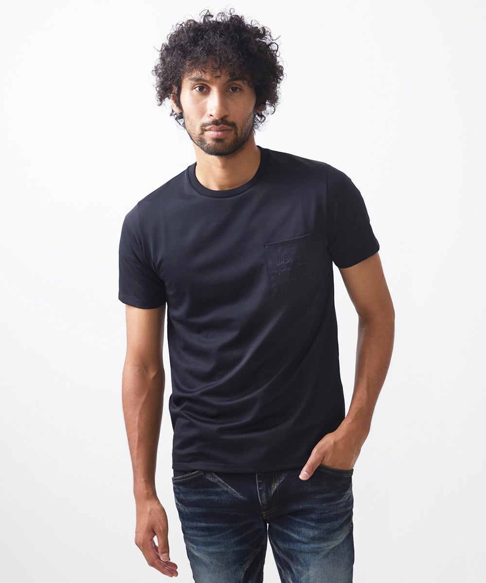 MNKIX58150 MICHEL KLEIN HOMME(ミッシェルクラン オム) 《日本製》ポケット付きクルーネック半袖カットソー ブラック