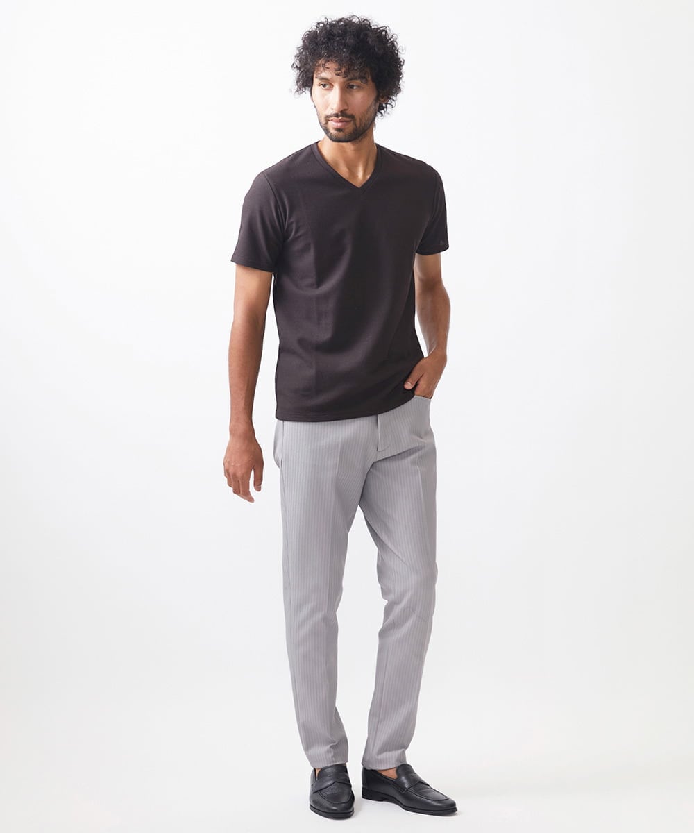 MNKIX59150 MICHEL KLEIN HOMME(ミッシェルクラン オム) 《日本製》ドライタッチVネック半袖カットソー ブラウン