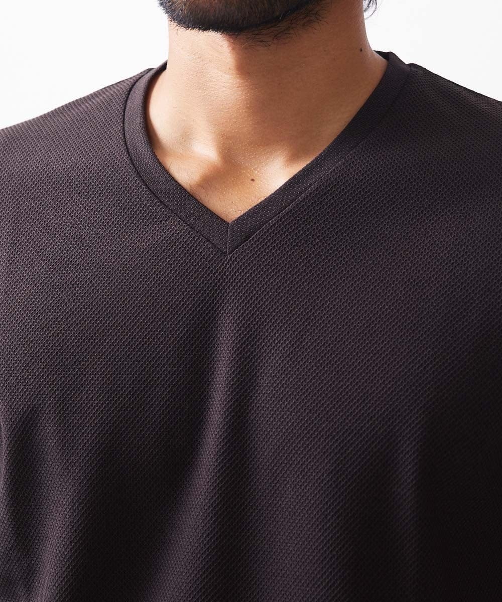 MNKIX59150 MICHEL KLEIN HOMME(ミッシェルクラン オム) 《日本製》ドライタッチVネック半袖カットソー ブラウン