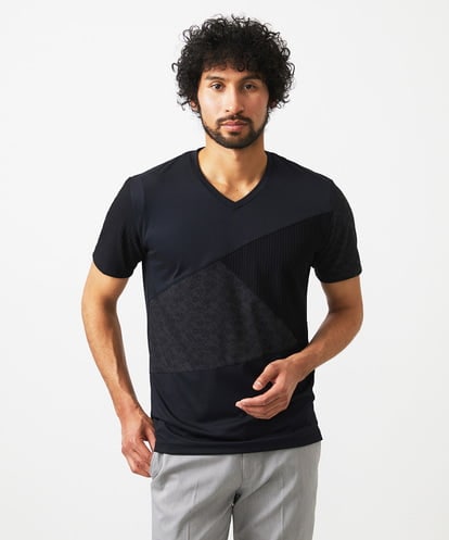 MNKJA51230 MICHEL KLEIN HOMME マテリアルブロックVネックカットソー