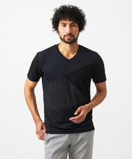 MNKJA51230 MICHEL KLEIN HOMME(ミッシェルクラン オム) マテリアルブロックVネックカットソー ブラック