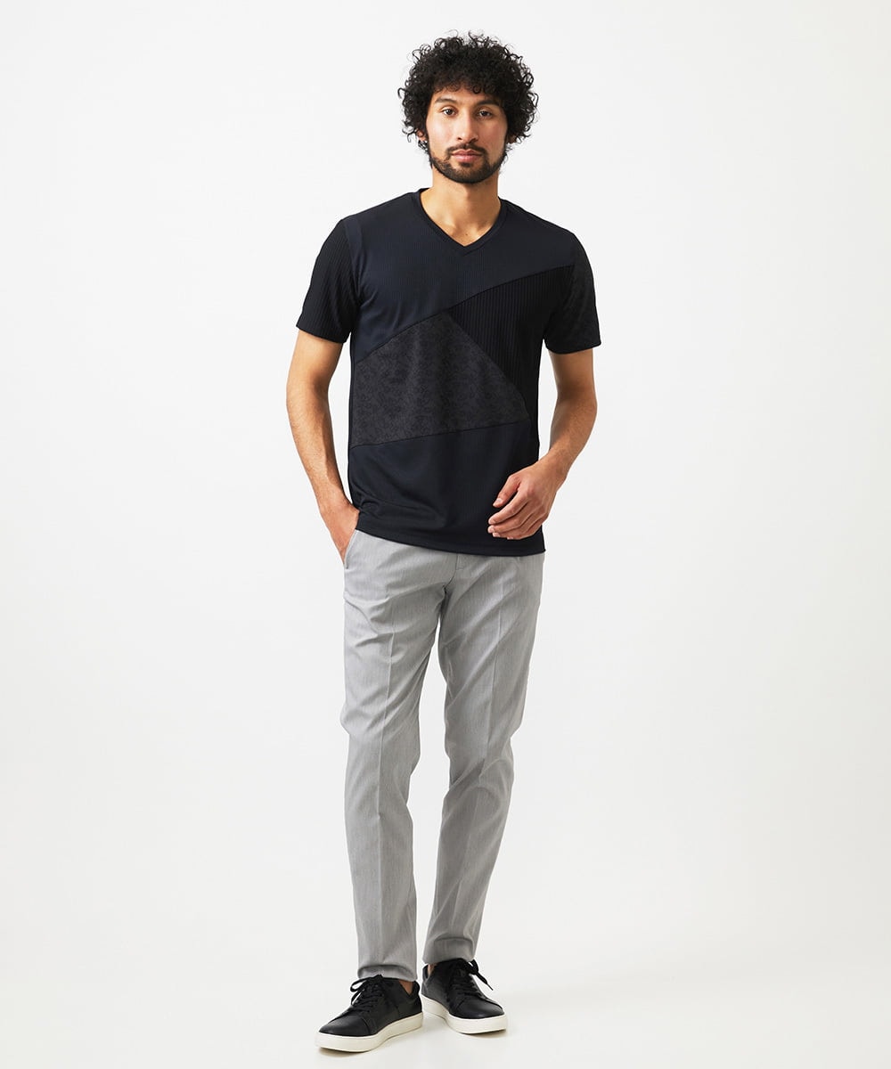 MNKJA51230 MICHEL KLEIN HOMME(ミッシェルクラン オム) マテリアルブロックVネックカットソー ブラック