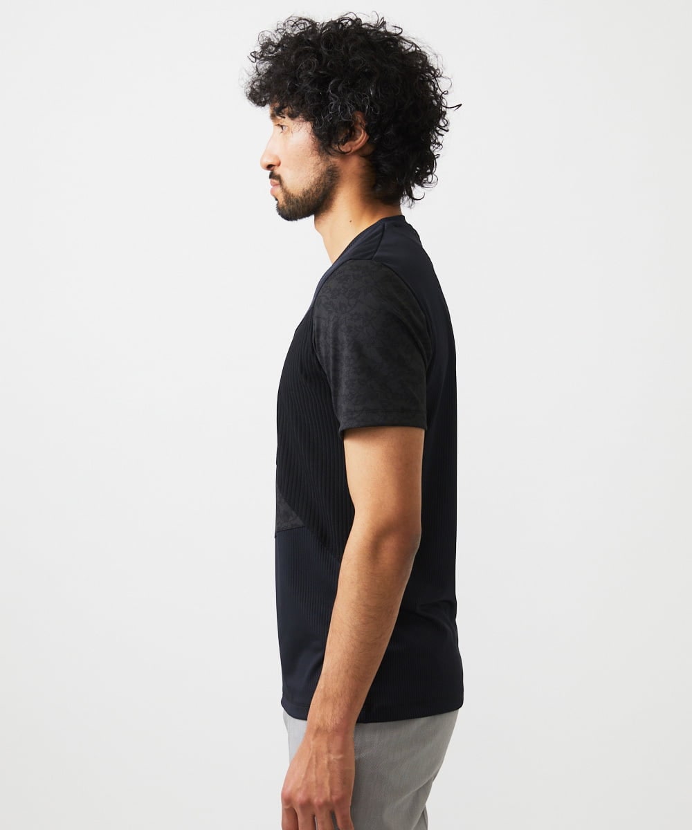 MNKJA51230 MICHEL KLEIN HOMME(ミッシェルクラン オム) マテリアルブロックVネックカットソー ブラック