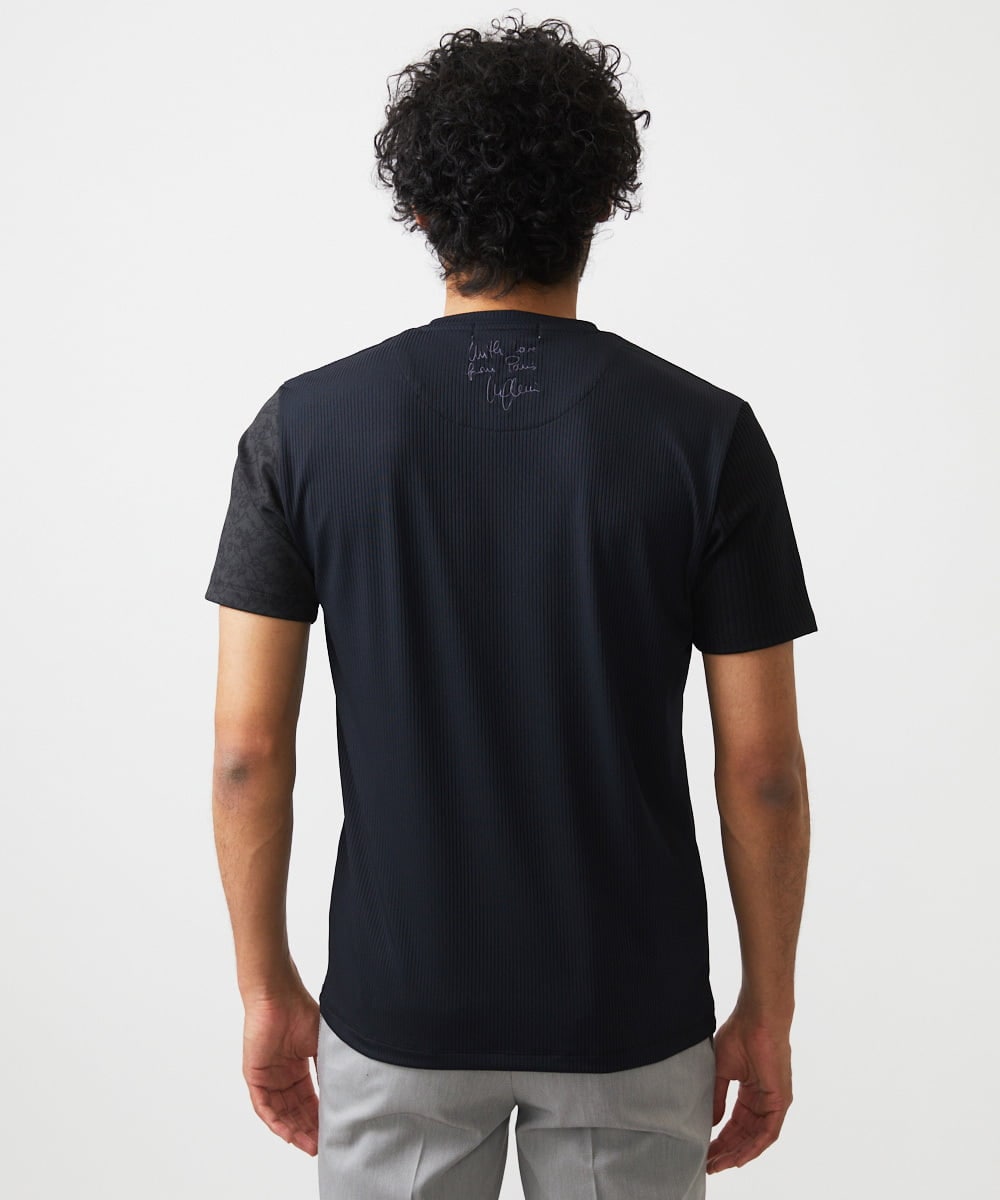 MNKJA51230 MICHEL KLEIN HOMME(ミッシェルクラン オム) マテリアルブロックVネックカットソー ブラック