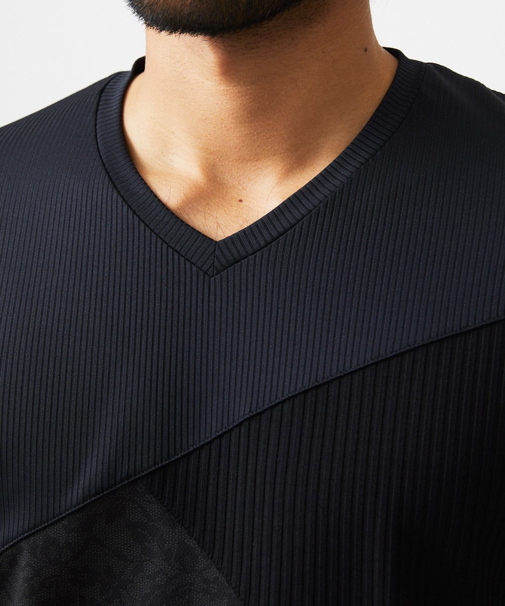 MNKJA51230 MICHEL KLEIN HOMME(ミッシェルクラン オム) マテリアルブロックVネックカットソー ブラック