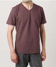 MNKJC50150 MICHEL KLEIN HOMME(ミッシェルクラン オム) 《日本製》レンガ柄Vネック半袖カットソー レッド