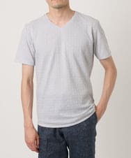 MNKJC50150 MICHEL KLEIN HOMME(ミッシェルクラン オム) 《日本製》レンガ柄Vネック半袖カットソー ライトグレー