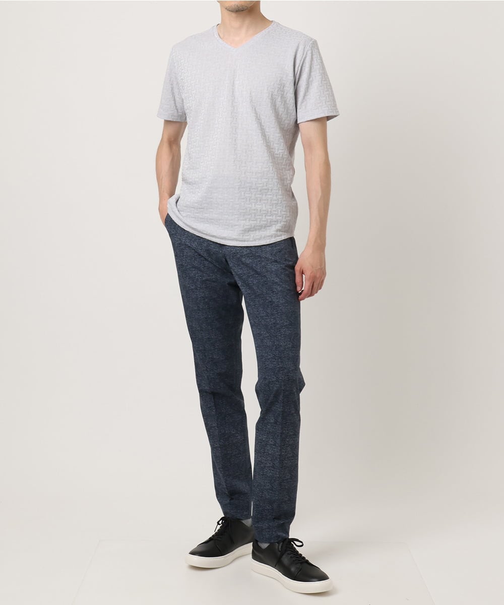 MNKJC50150 MICHEL KLEIN HOMME(ミッシェルクラン オム) 《日本製》レンガ柄Vネック半袖カットソー ライトグレー