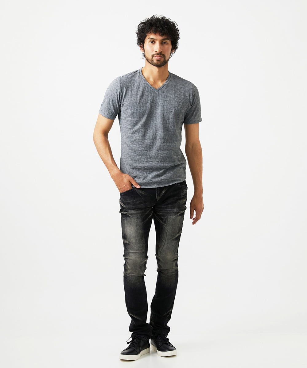 MNKJC50150 MICHEL KLEIN HOMME(ミッシェルクラン オム) 《日本製》レンガ柄Vネック半袖カットソー ダークグレー
