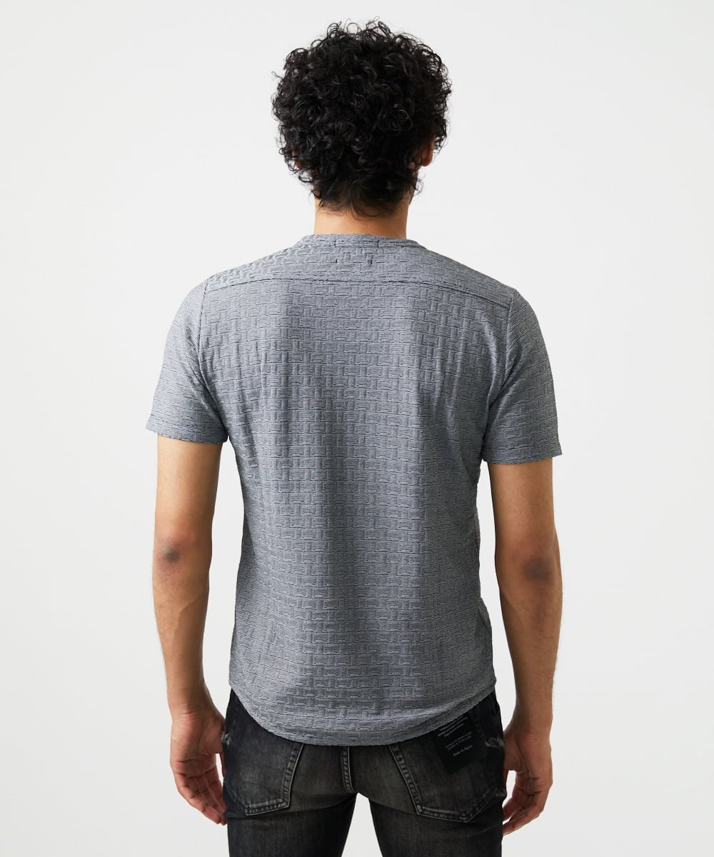 MNKJC50150 MICHEL KLEIN HOMME(ミッシェルクラン オム) 《日本製》レンガ柄Vネック半袖カットソー ダークグレー
