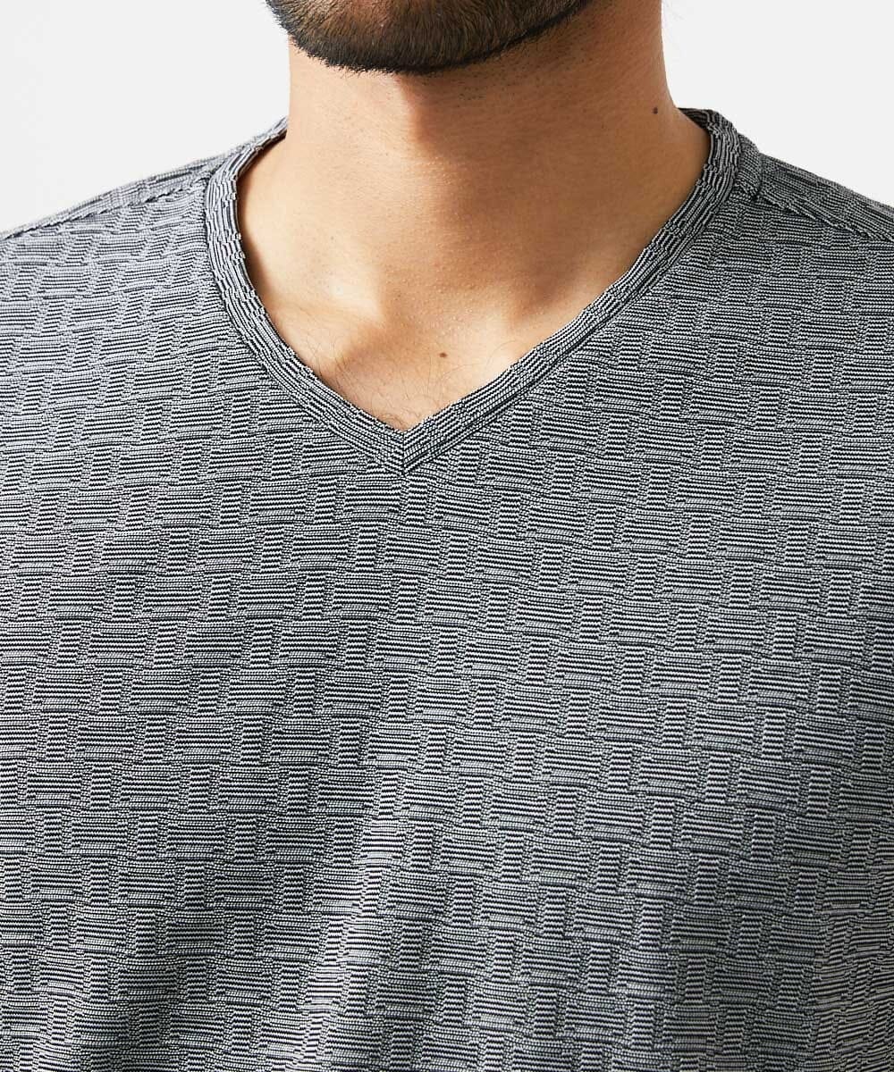 MNKJC50150 MICHEL KLEIN HOMME(ミッシェルクラン オム) 《日本製》レンガ柄Vネック半袖カットソー ダークグレー