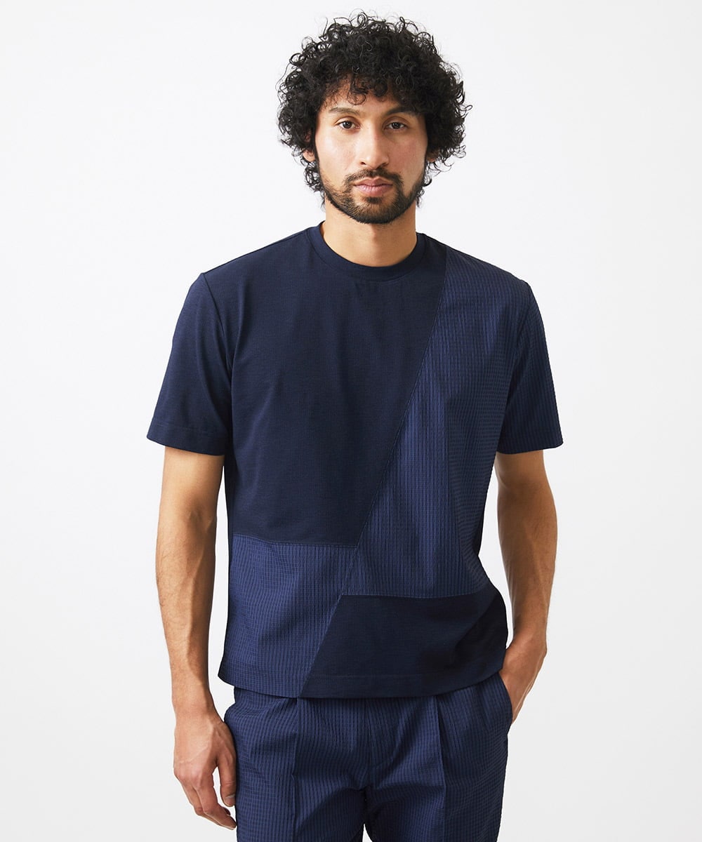 MNKJC63150 MICHEL KLEIN HOMME(ミッシェルクラン オム) 切り替えクルーネック半袖カットソー ネイビー