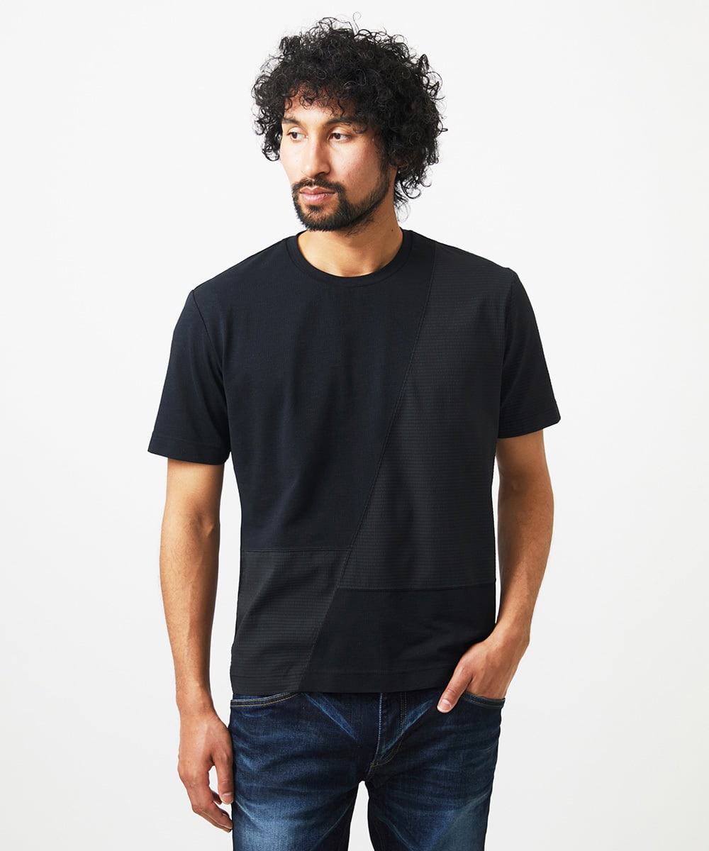 MNKJC63150 MICHEL KLEIN HOMME(ミッシェルクラン オム) 切り替えクルーネック半袖カットソー ブラック