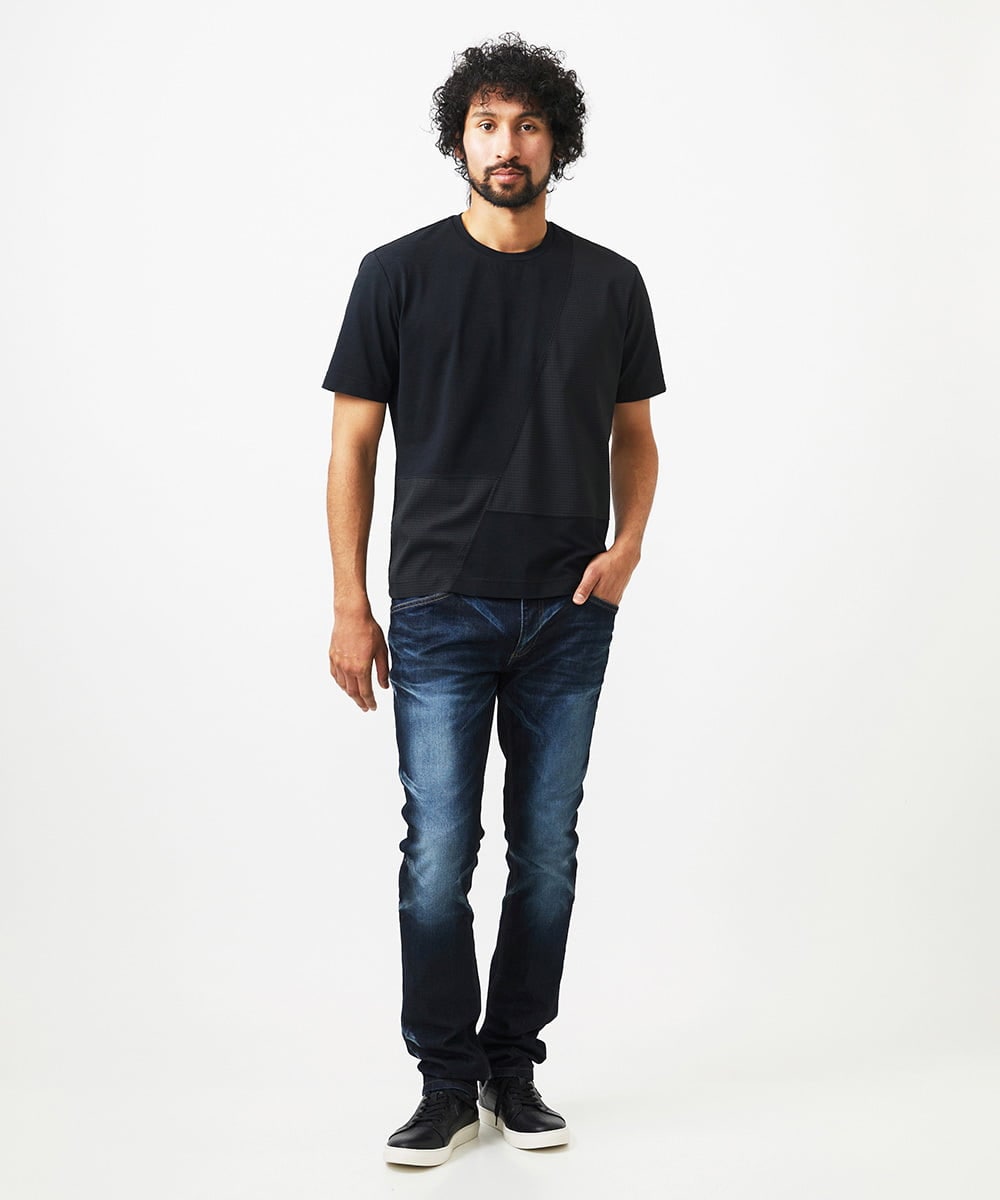 MNKJC63150 MICHEL KLEIN HOMME(ミッシェルクラン オム) 切り替えクルーネック半袖カットソー ブラック