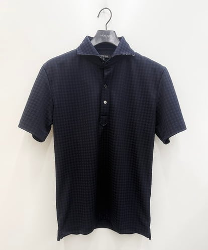 MICHEL KLEIN HOMME(ミッシェルクランオム) 千鳥柄ジャガード半袖ポロシャツ ネイビー/紺 46