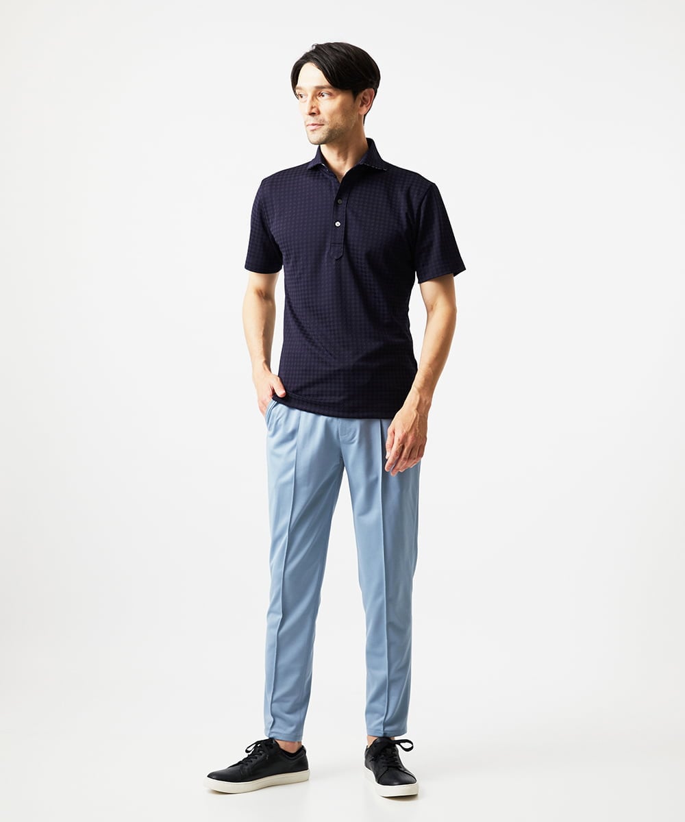 MNKJC70180 MICHEL KLEIN HOMME(ミッシェルクラン オム) 千鳥柄ジャガード半袖ポロシャツ ネイビー
