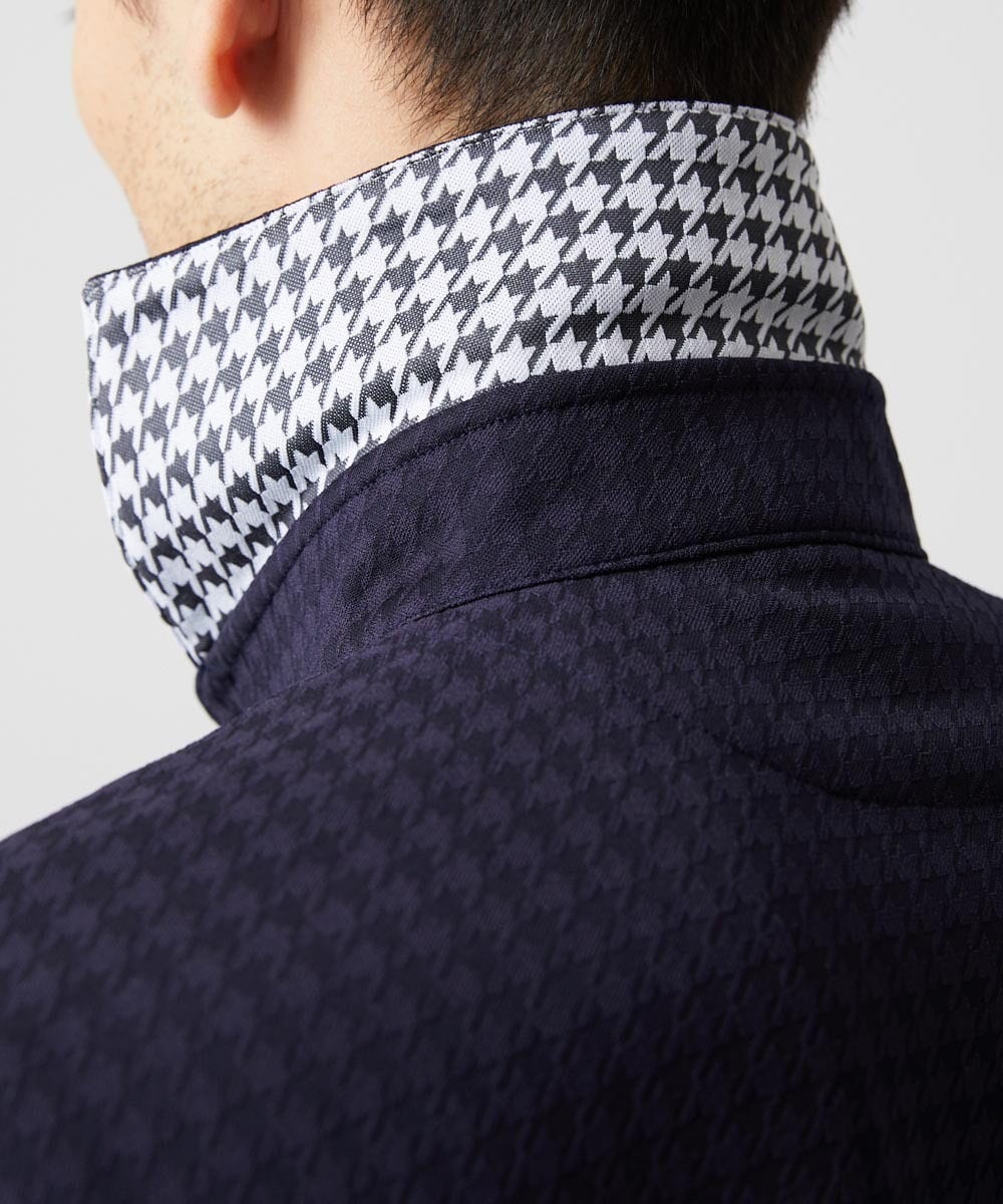 MNKJC70180 MICHEL KLEIN HOMME(ミッシェルクラン オム) 千鳥柄ジャガード半袖ポロシャツ ネイビー