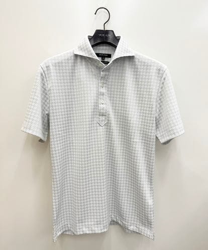 MICHEL KLEIN HOMME(ミッシェルクランオム) 千鳥柄ジャガード半袖ポロシャツ ライトグレー/灰 46