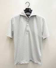 MNKJC70180 MICHEL KLEIN HOMME(ミッシェルクラン オム) 千鳥柄ジャガード半袖ポロシャツ ライトグレー