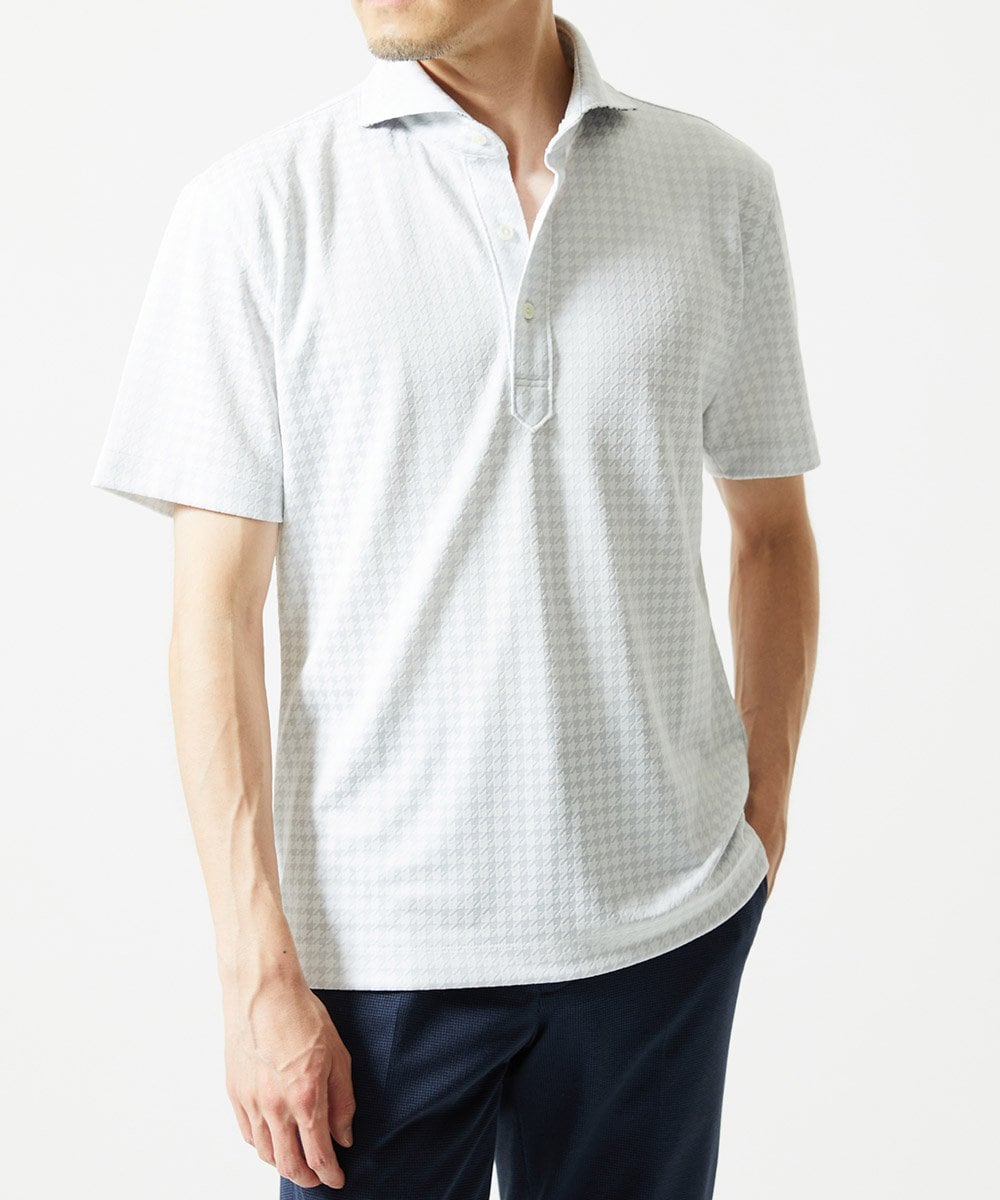 MNKJC70180 MICHEL KLEIN HOMME 千鳥柄ジャガード半袖ポロシャツ