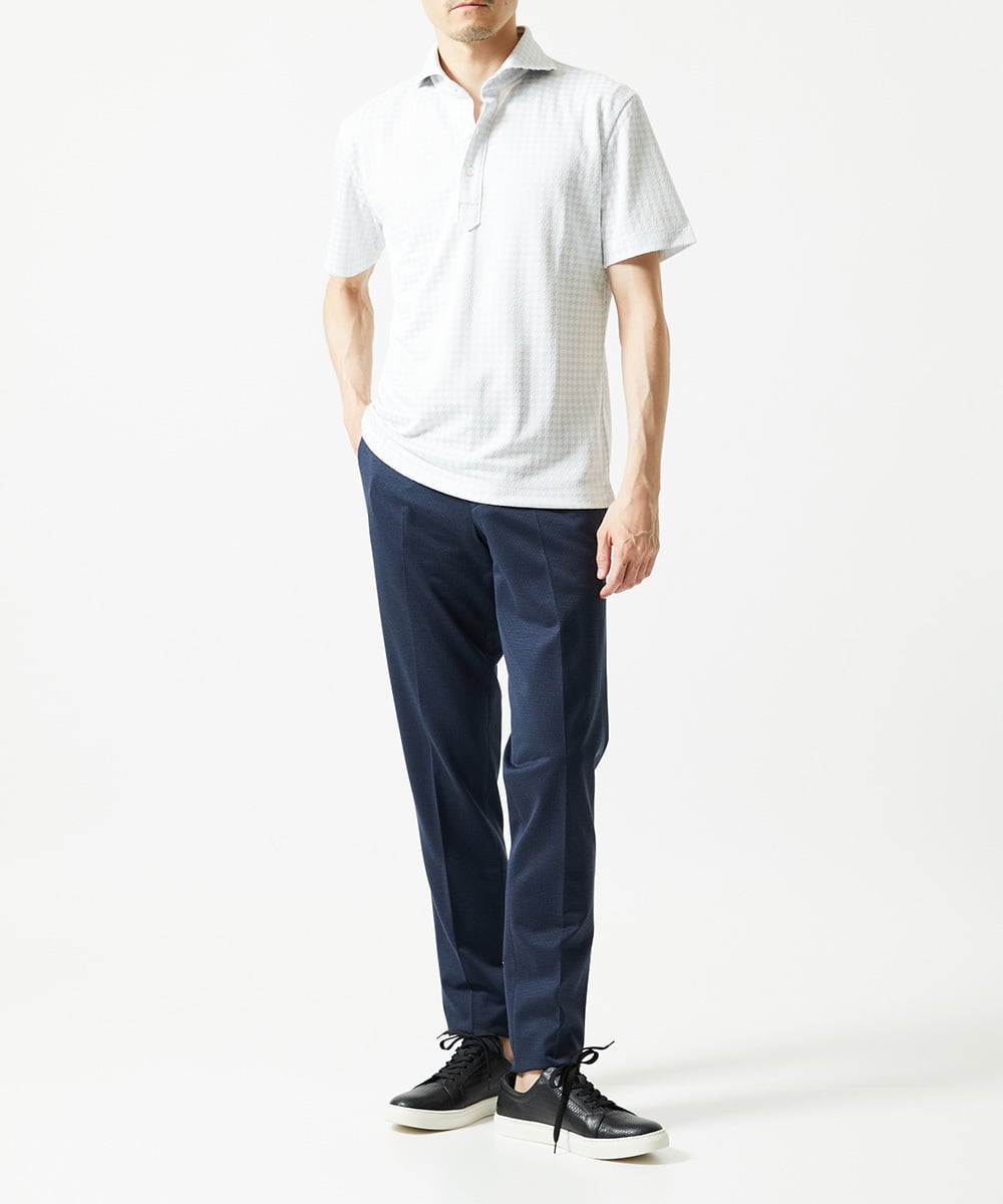 MNKJC70180 MICHEL KLEIN HOMME(ミッシェルクラン オム) 千鳥柄ジャガード半袖ポロシャツ ライトグレー