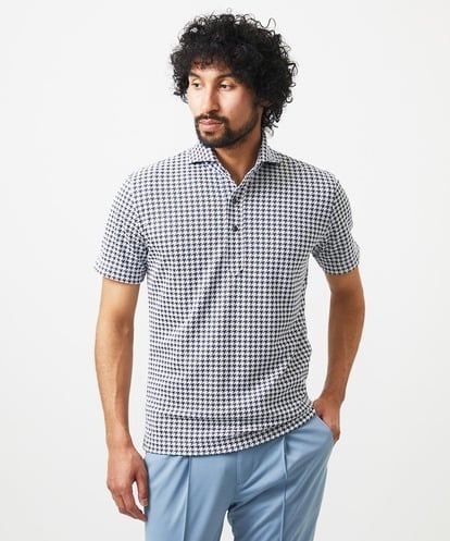 MNKJC70180 MICHEL KLEIN HOMME 千鳥柄ジャガード半袖ポロシャツ