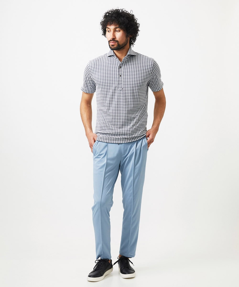 MNKJC70180 MICHEL KLEIN HOMME(ミッシェルクラン オム) 千鳥柄ジャガード半袖ポロシャツ ダークグレー