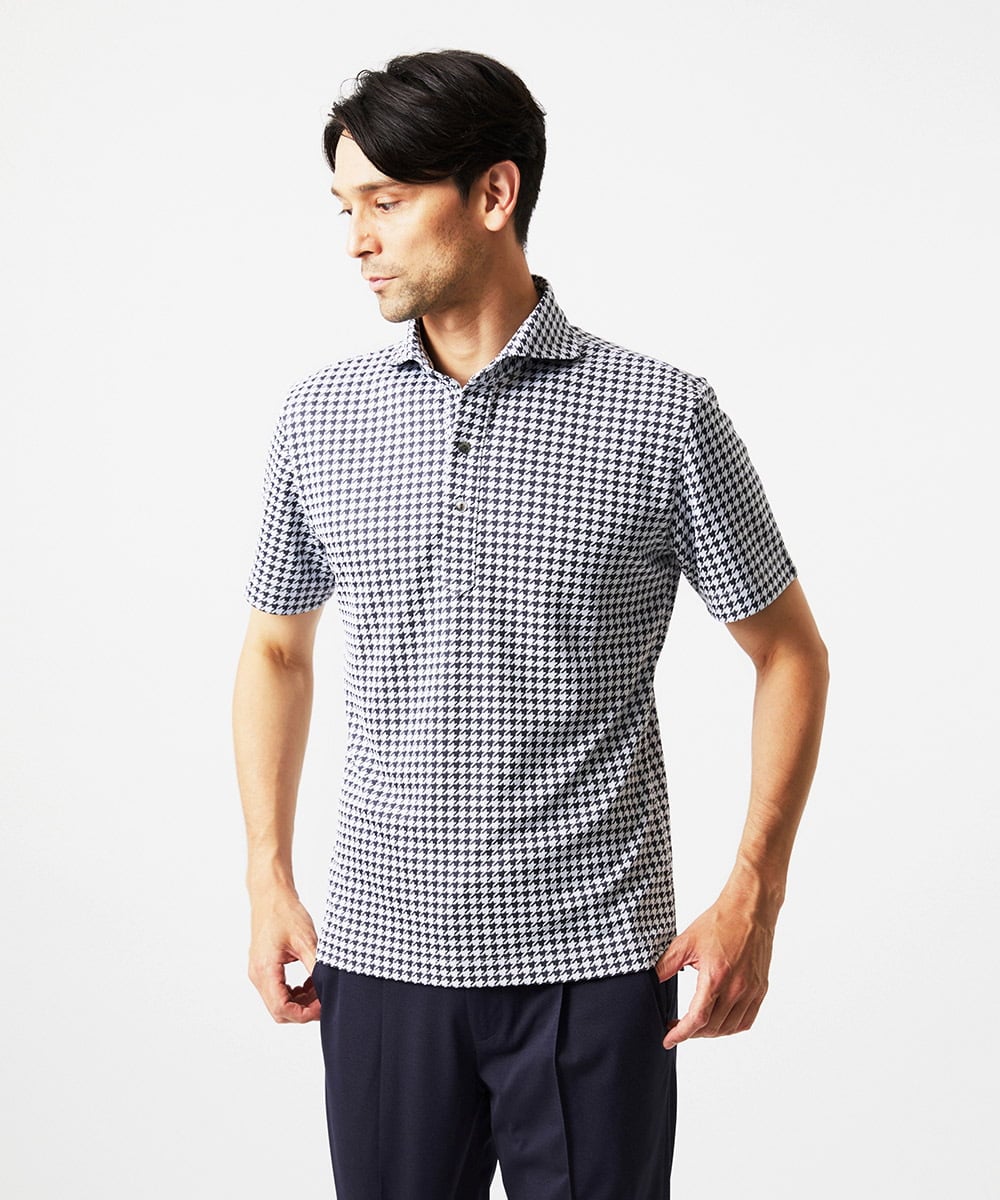 MNKJC70180 MICHEL KLEIN HOMME(ミッシェルクラン オム) 千鳥柄ジャガード半袖ポロシャツ ダークグレー