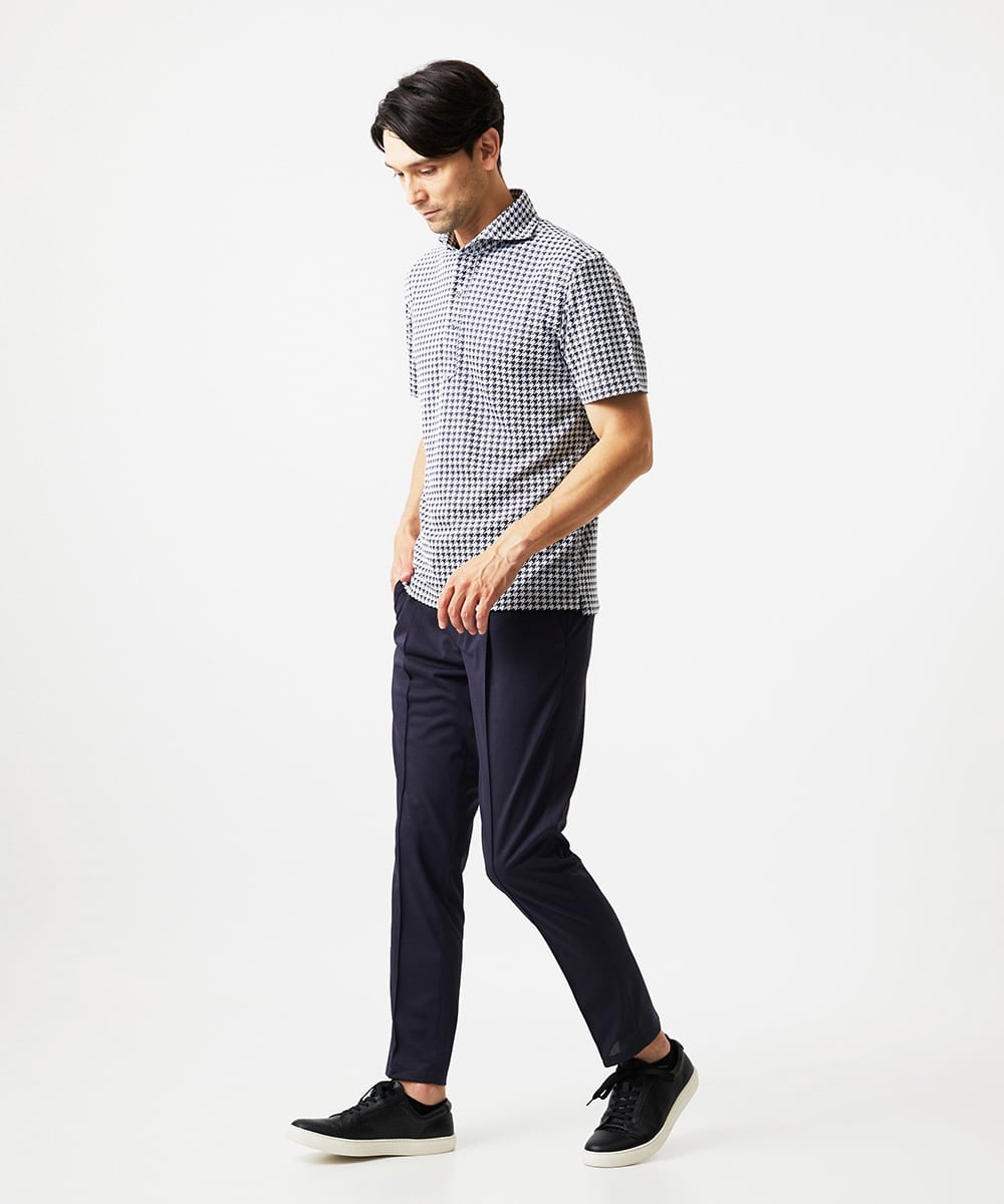 MNKJC70180 MICHEL KLEIN HOMME(ミッシェルクラン オム) 千鳥柄ジャガード半袖ポロシャツ ダークグレー
