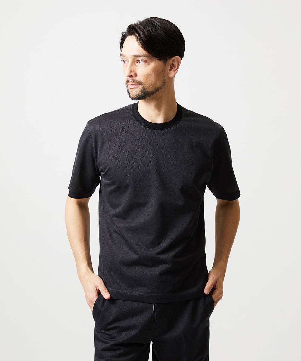 MNKJD63170 MICHEL KLEIN HOMME(ミッシェルクラン オム) 【セットアップ】ジャージークルーネック半袖カットソー ダークグレー