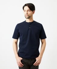 MNKJD71200 MICHEL KLEIN HOMME(ミッシェルクラン オム) 《日本製》ブロックヘンリーネック半袖カットソー ネイビー