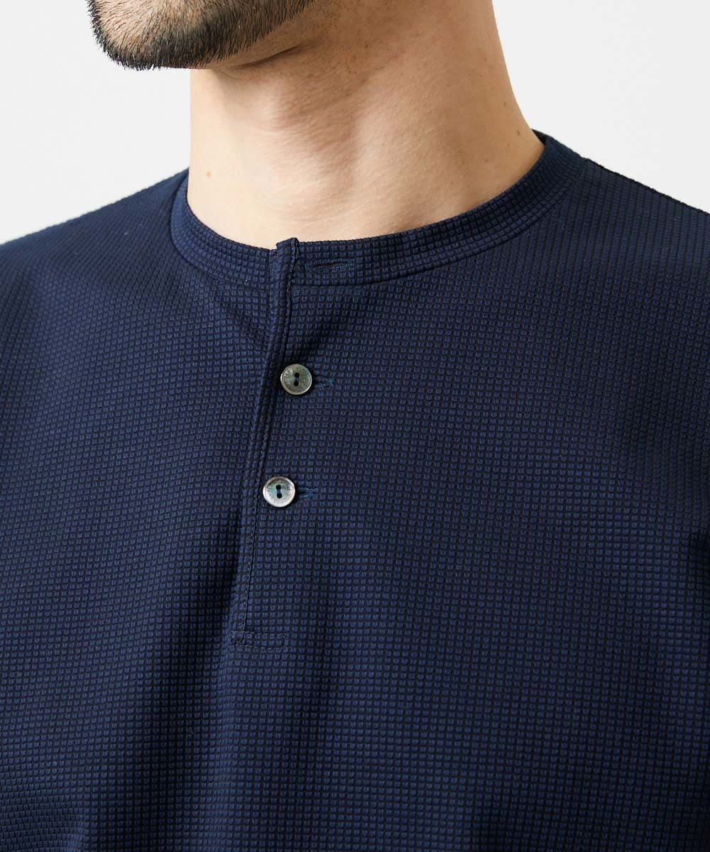 MNKJD71200 MICHEL KLEIN HOMME(ミッシェルクラン オム) 《日本製》ブロックヘンリーネック半袖カットソー ネイビー