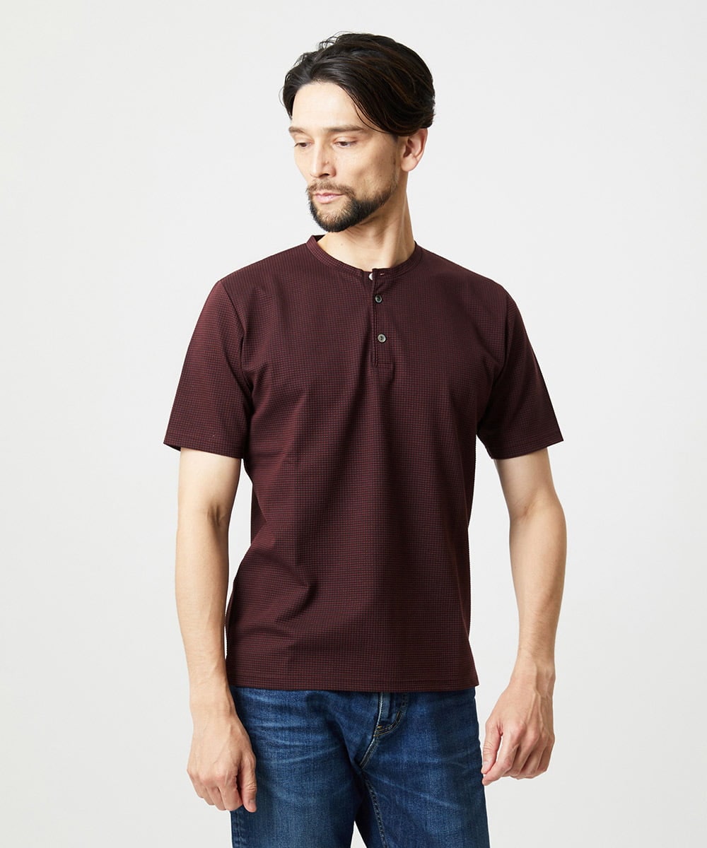 MNKJD71200 MICHEL KLEIN HOMME(ミッシェルクラン オム) 《日本製》ブロックヘンリーネック半袖カットソー パープル