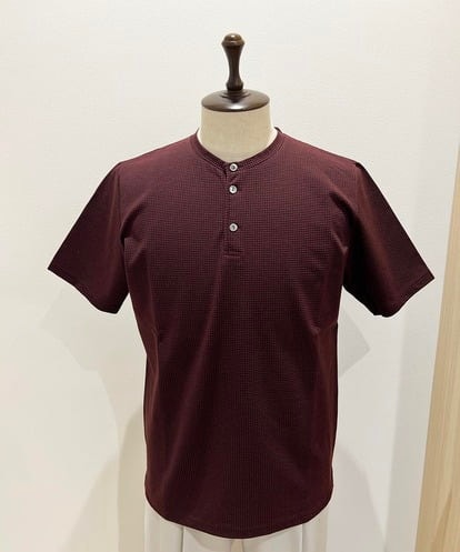 MNKJD71200 MICHEL KLEIN HOMME 《日本製》ブロックヘンリーネック半袖カットソー