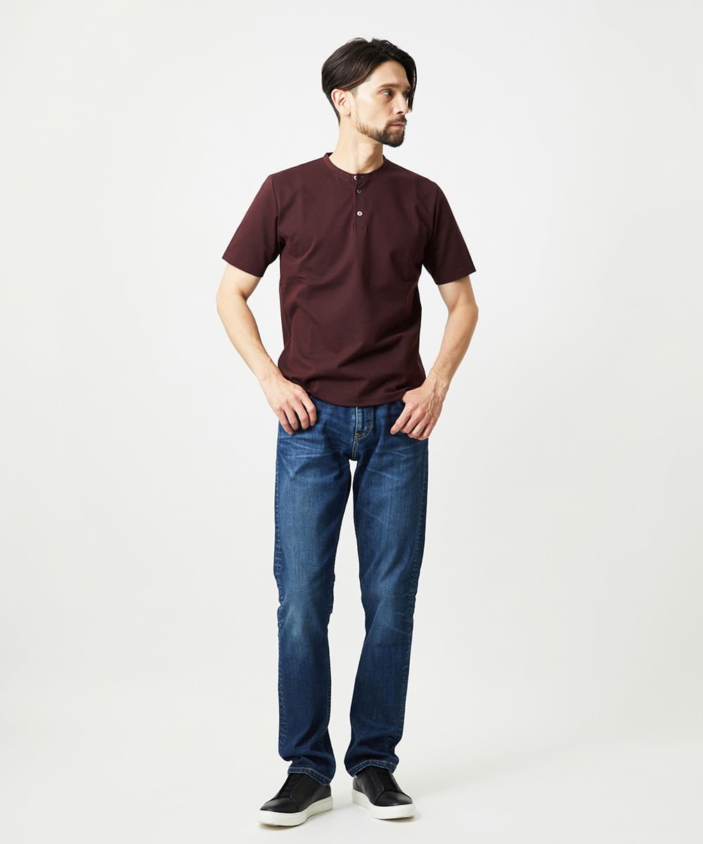 MNKJD71200 MICHEL KLEIN HOMME(ミッシェルクラン オム) 《日本製》ブロックヘンリーネック半袖カットソー パープル