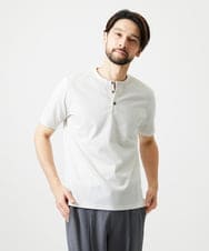 MNKJD71200 MICHEL KLEIN HOMME(ミッシェルクラン オム) 《日本製》ブロックヘンリーネック半袖カットソー アイボリー