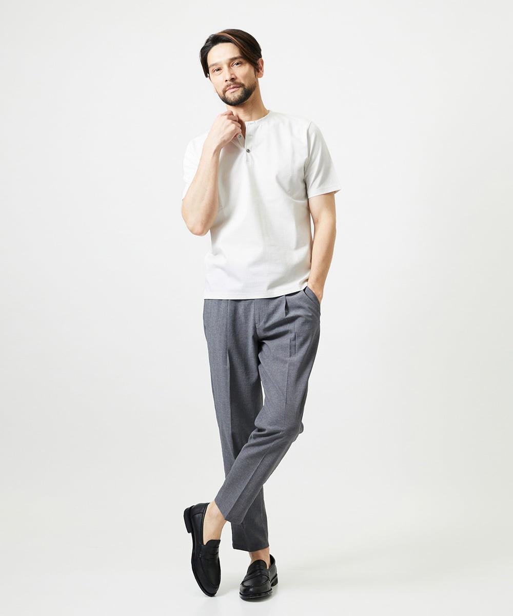 MNKJD71200 MICHEL KLEIN HOMME(ミッシェルクラン オム) 《日本製》ブロックヘンリーネック半袖カットソー アイボリー